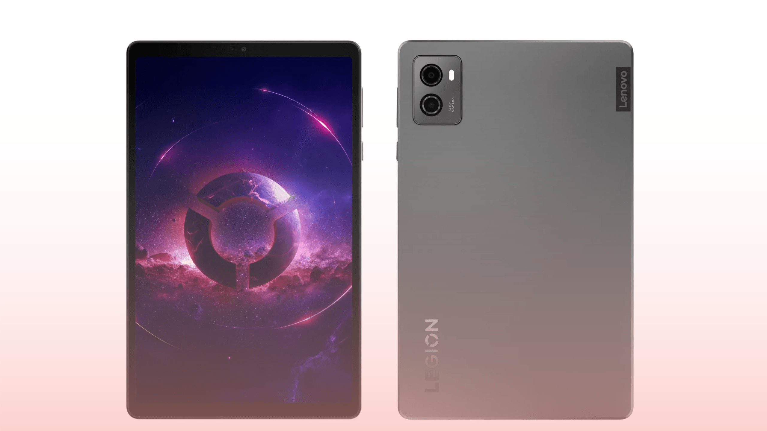 Lenovo Legion Tab front and back showing its display and dual-camera design.