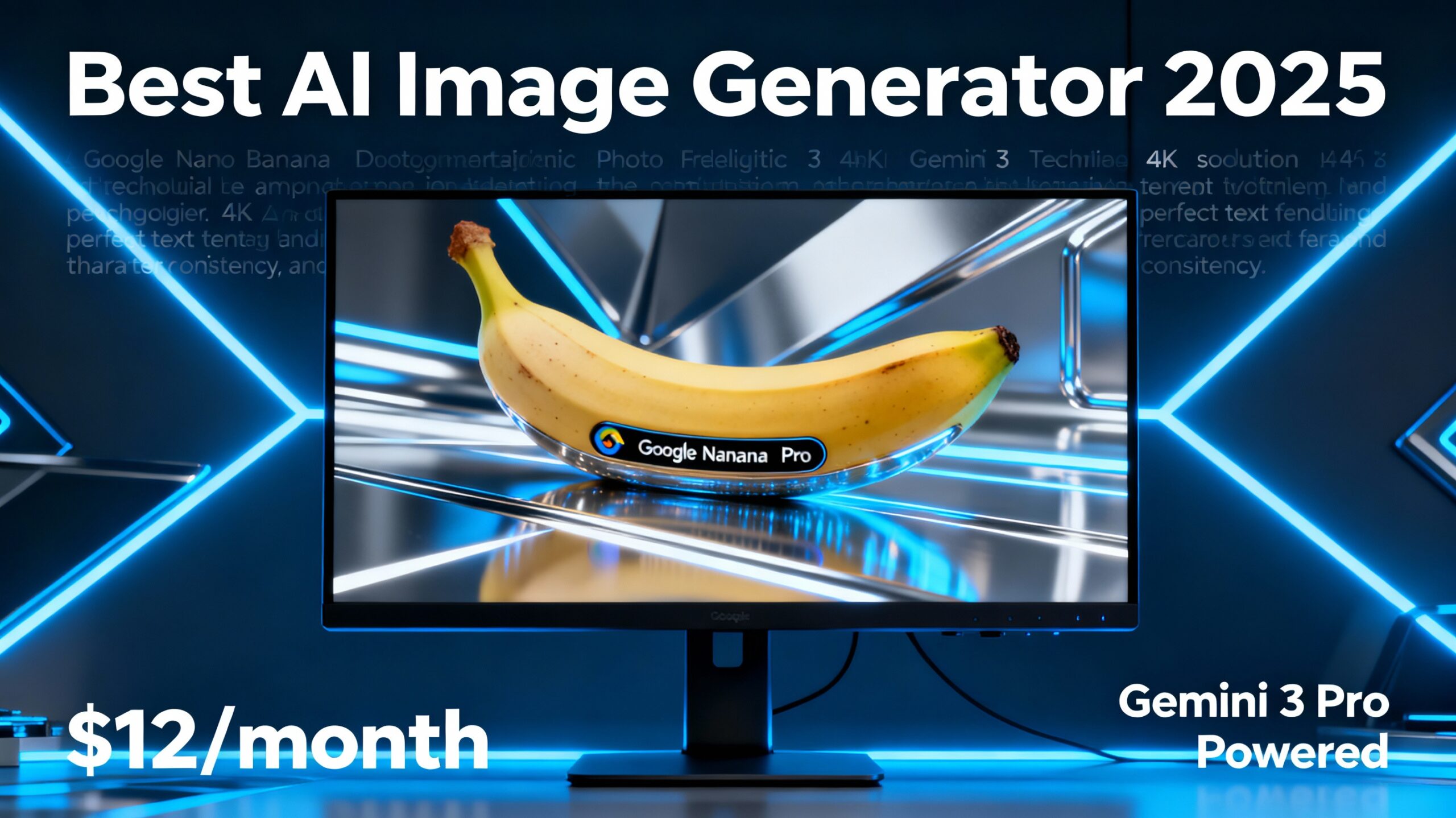 Google Nano Banana Pro AI image generator interface showcasing photorealistic 4K visuals on a 5K monitor with Gemini 3 Pro technology highlights