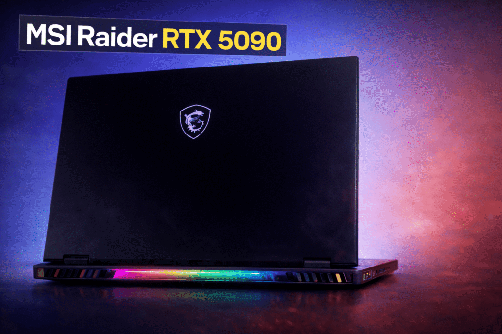 MSI Raider RTX 5090 gaming laptop with RGB lighting